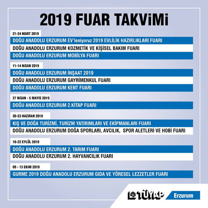 Erzurum TÜYAP 2019 Fuar Takvimi