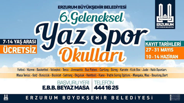 Erzurum Ücretsiz Yaz Spor Okulları