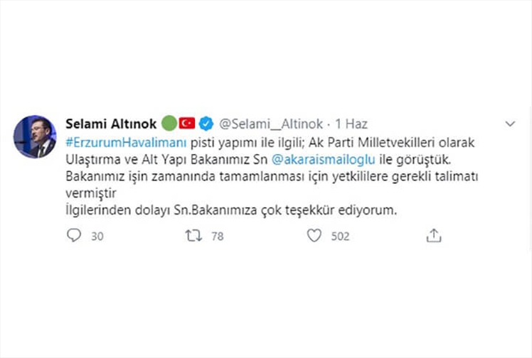 Altınok; 'Erzurum Havalimanı İçin Bakanımız Gerekli Talimatı Vermiştir'