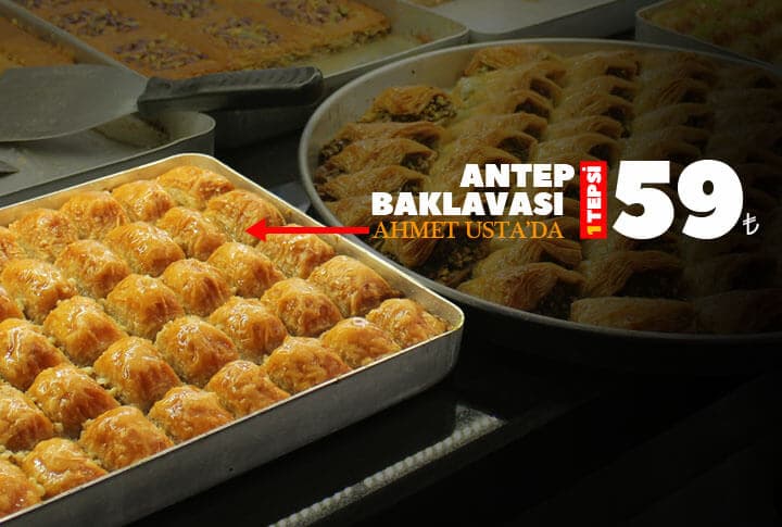 Meşhur Tatlıcı Ahmet Usta'da 1 Tepsi Antep Baklavası 59 TL