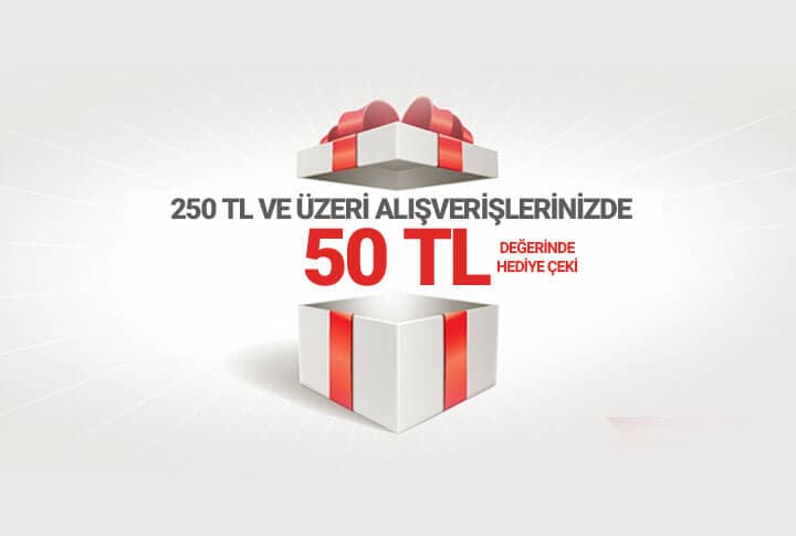 250 TL ve Üzeri Alışverişlerde 50 TL Hediye Çeki