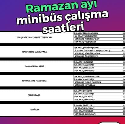 Özel Minibüsler, Ramazan Ayında Çalışma Saatlerini Güncelledi