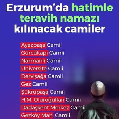 Erzurum'da Hatimle Teravih Namazı Kılınacak Camiler!