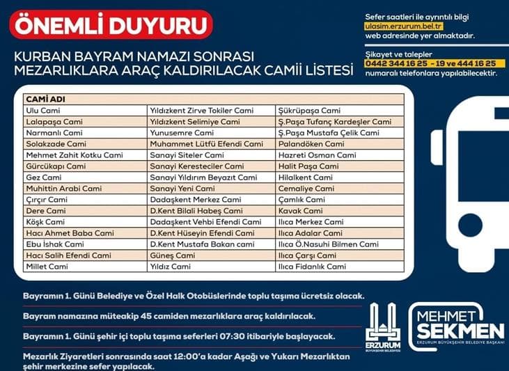 Bayramda Toplu Ulaşım Ücretsiz Olacak