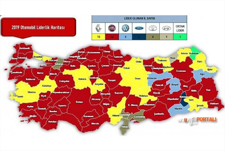 Otomobil Satışlarında 2019 Liderlik Haritası
