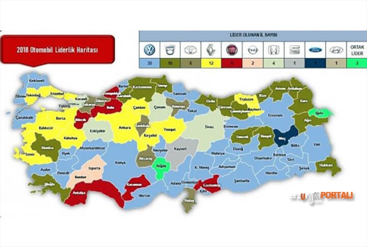 Otomobil Satışlarında 2018 Liderlik Haritası