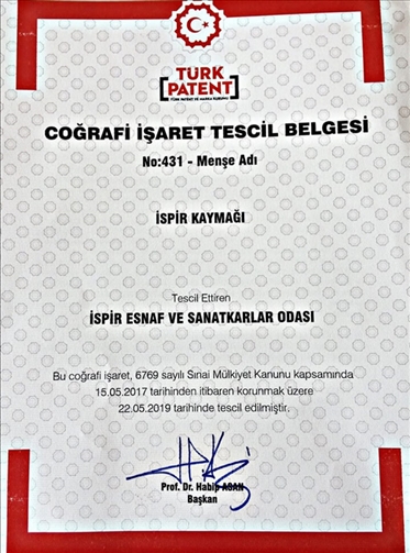 İspir Kaymağı Coğrafi İşaret Belgesi