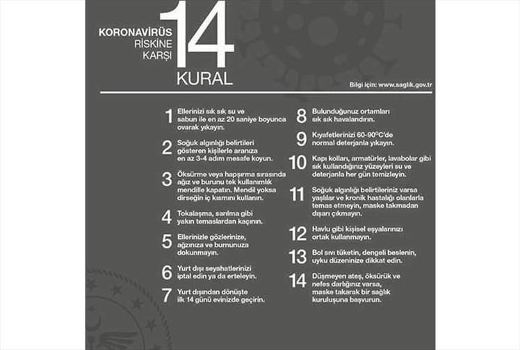 Koronavirüs Riskine Karşı 14 Kural