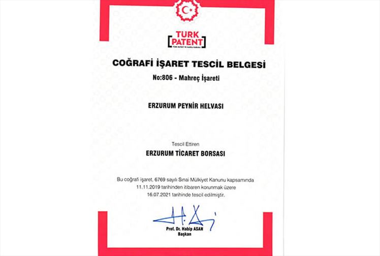 Peynir Helvası Horis Coğrafi İşaret Tescil Belgesi